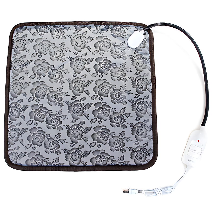 Heating pad with floral pattern on a white background